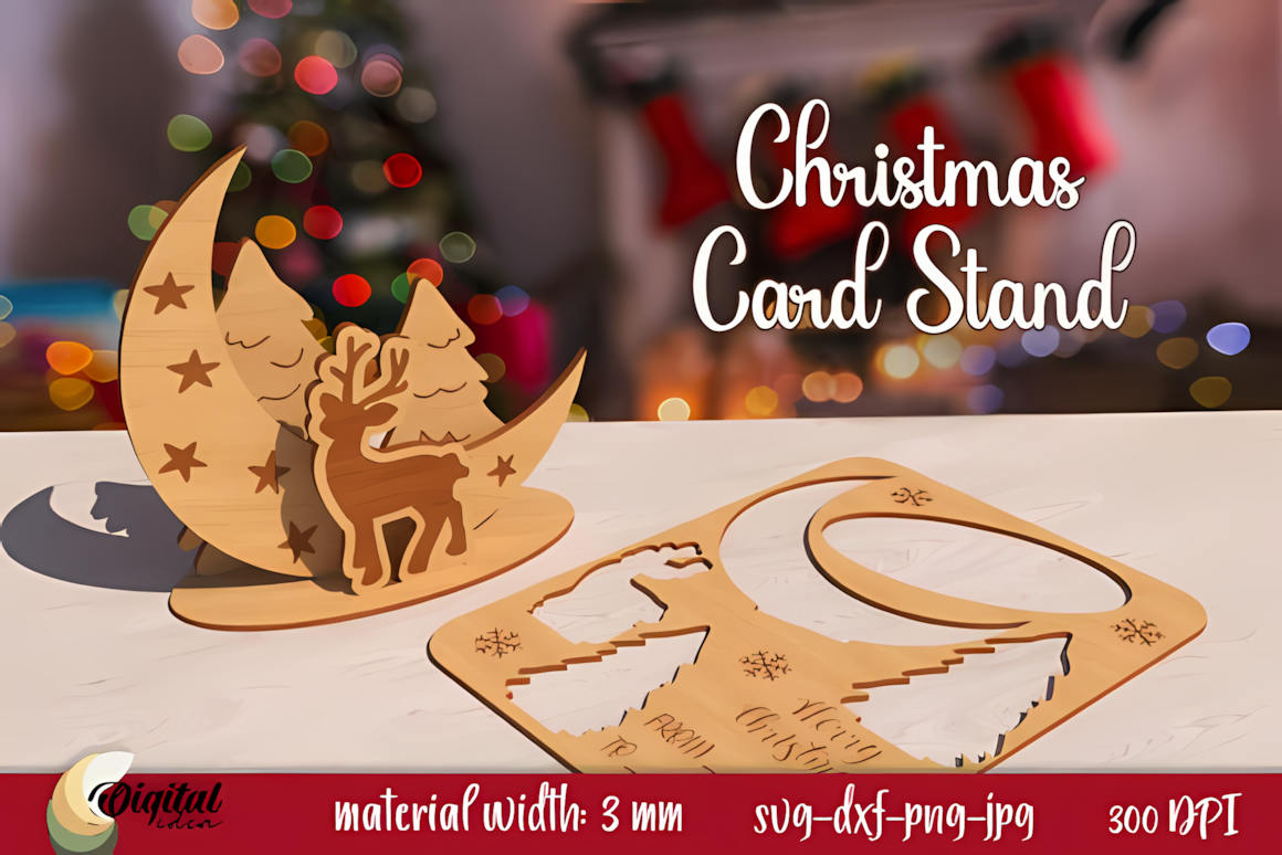 Postcard Christmas card stand laser cut SVG