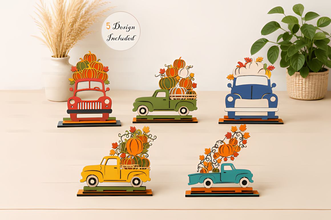 Vintage pickup truck carrying a bed full of pumpkins for rustic farmhouse harvest staging