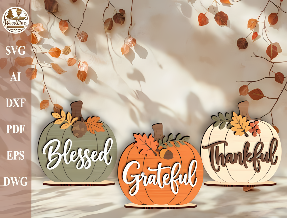 3D Give Thanks typography template with pumpkin base for holiday dinner table centerpieces
