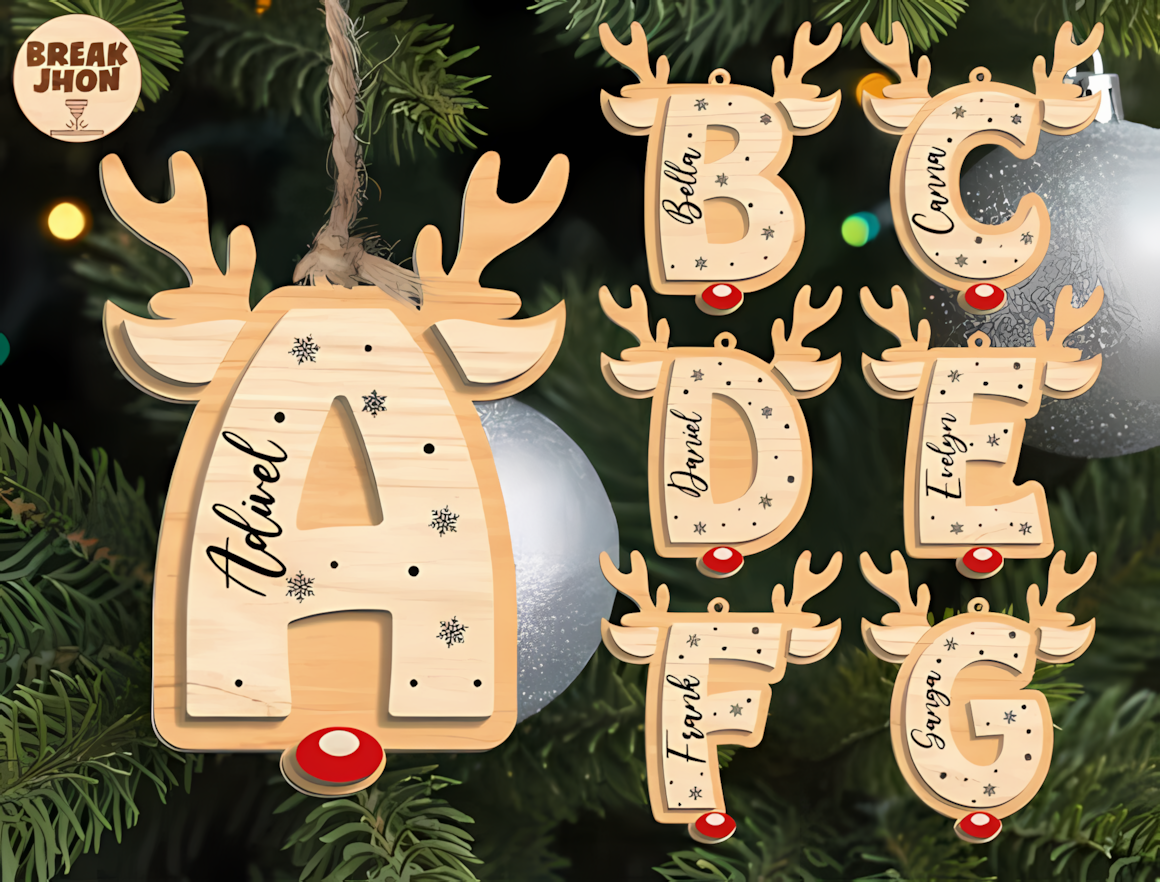 Reindeer A-Z Christmas alphabet ornament laser cut design in SVG format for laser cutting