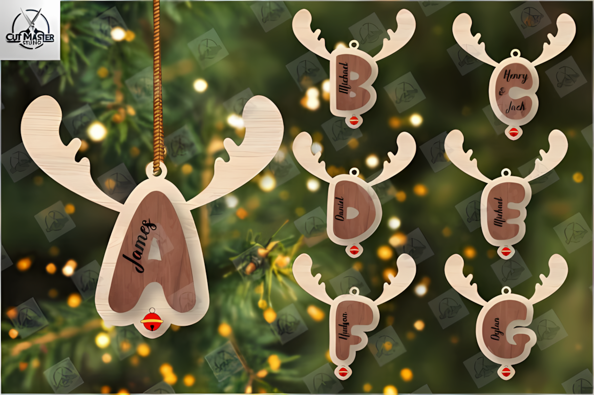 Christmas stocking shaped layered Christmas ornament SVG design with initial letter