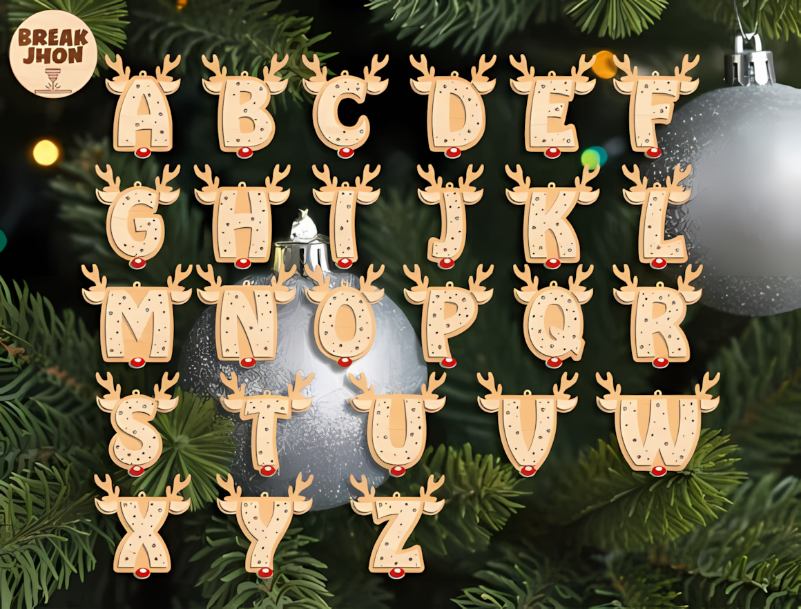 Custom wood Christmas alphabet ornament laser cut vector set for DIY crafting