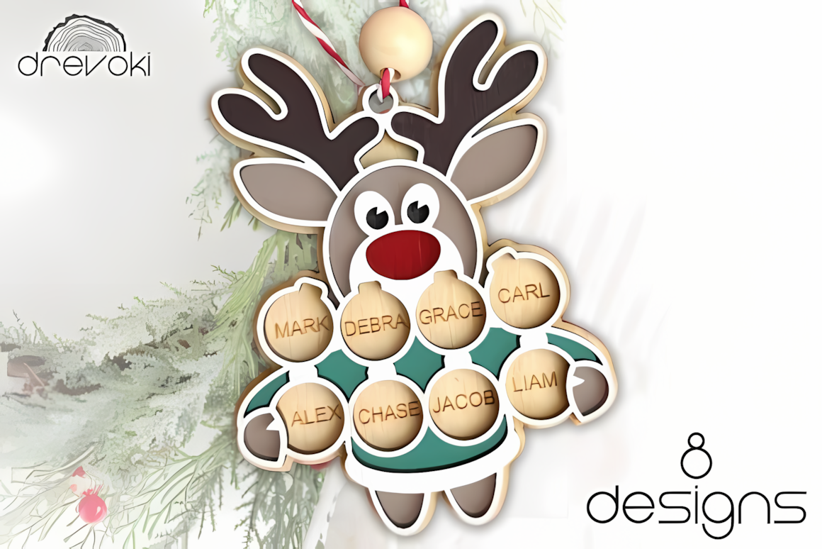 3D reindeer Christmas ornament SVG laser cut template for festive craft projects