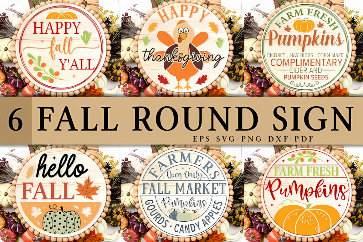 Layered fall wooden round signs from a thanksgiving sign laser cut bundle with autumn foliage.