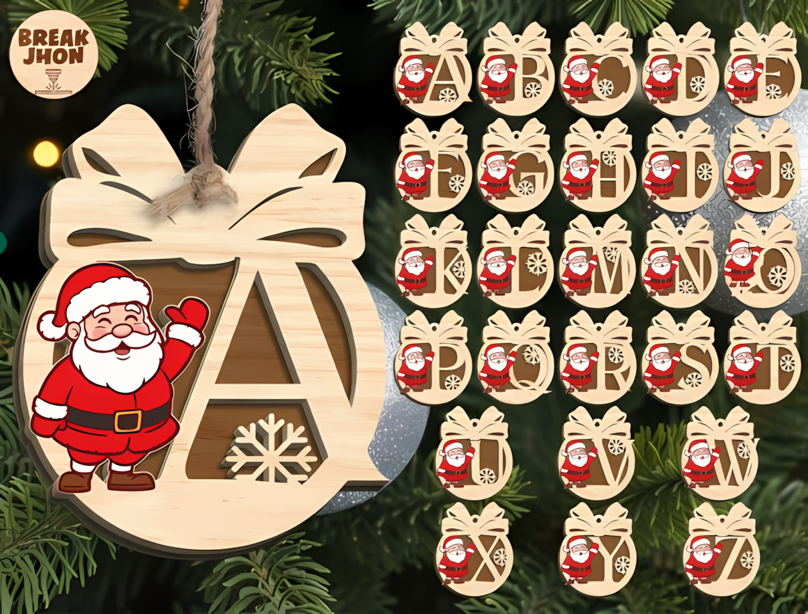 Santa Claus gift box personalized Christmas ornament SVG cut file A-Z