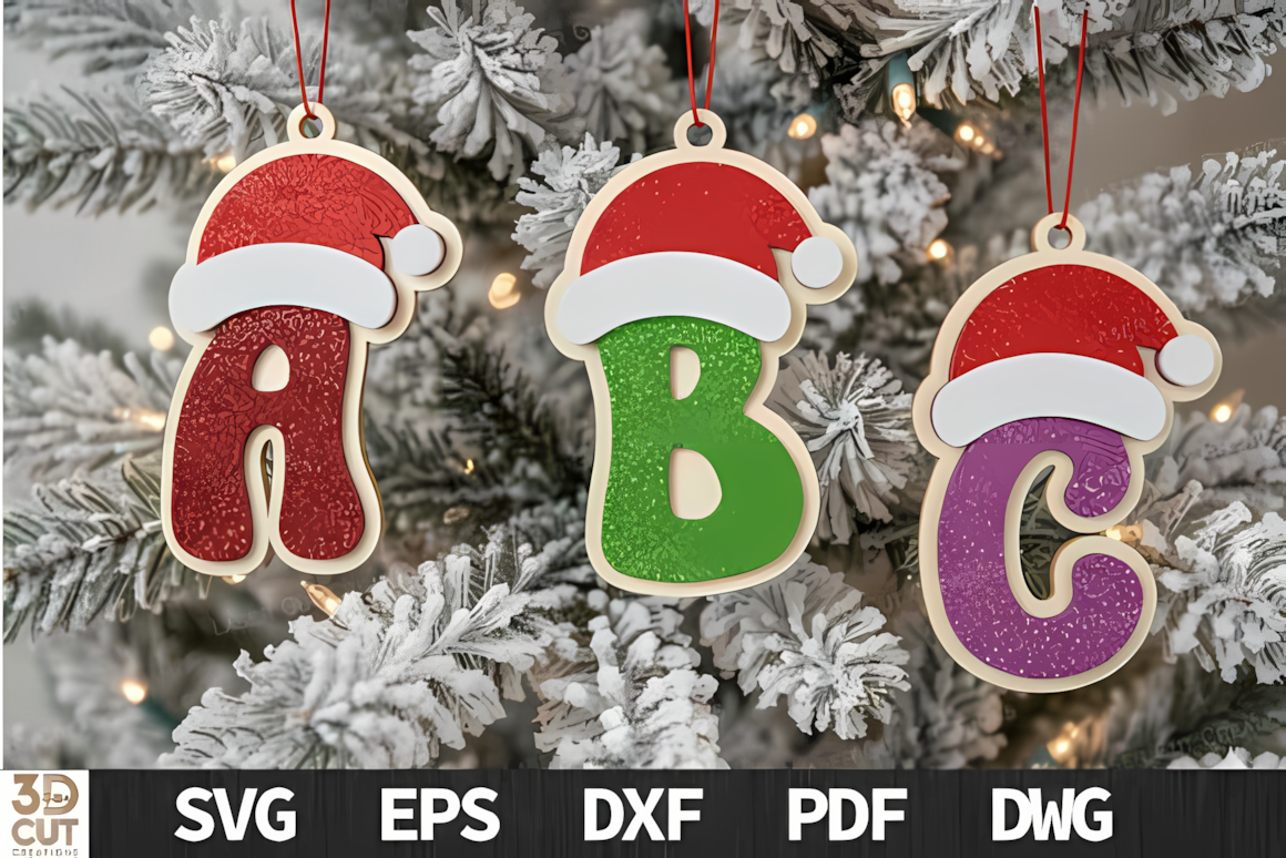 Santa hat Christmas monogram ornament laser cut design for stocking name tags