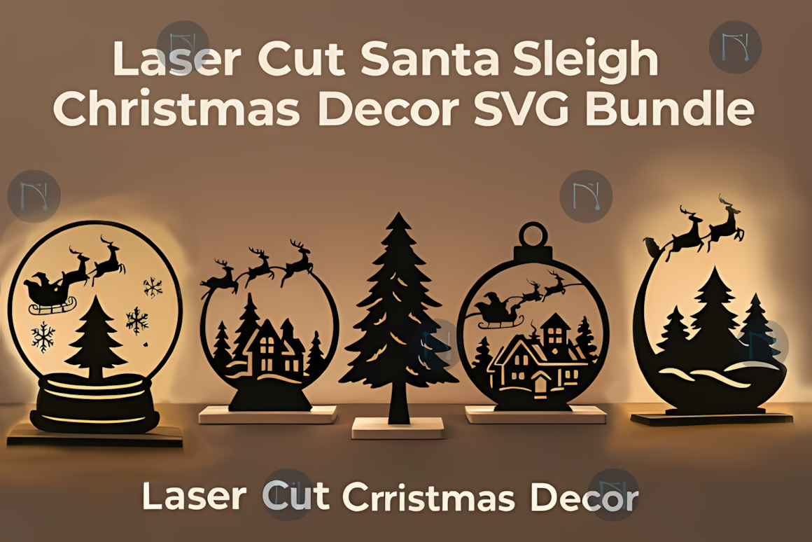 Santa sleigh Christmas decor SVG bundle preview