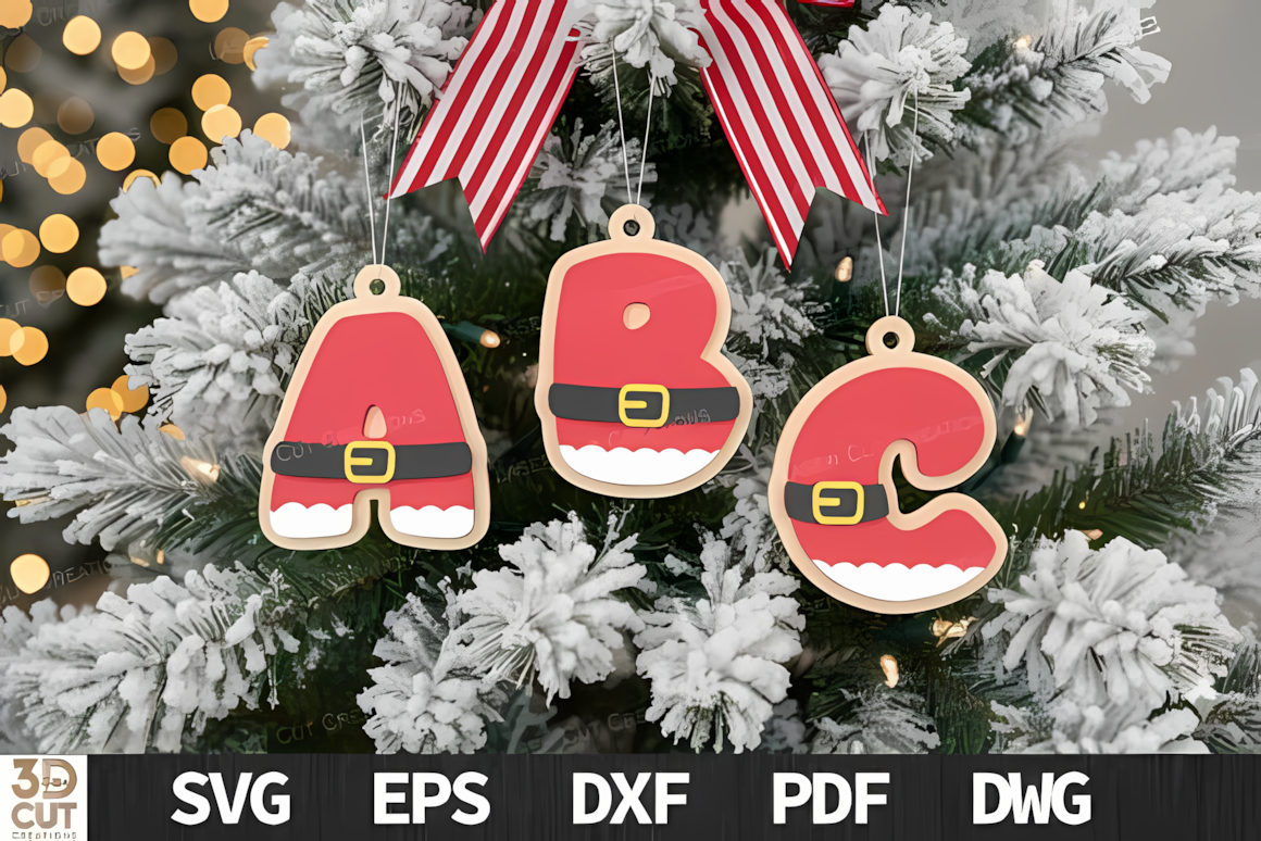 Santa suit Christmas monogram ornament laser cut file for Christmas tree tags