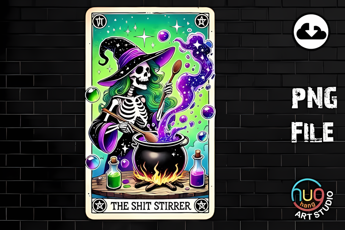 Sarcastic skeleton Halloween tarot PNG graphic with witty text for print-on-demand crafts
