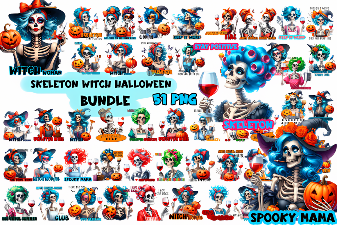 Spooky skeleton png witch holding broomstick for holiday crafts
