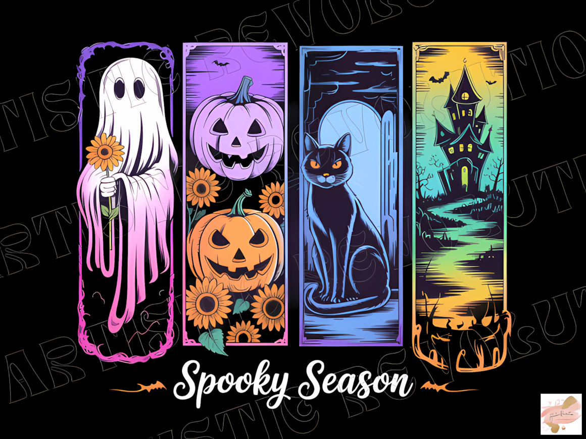 Retro spooky season PNG design with vintage Halloween graphics for t-shirt print