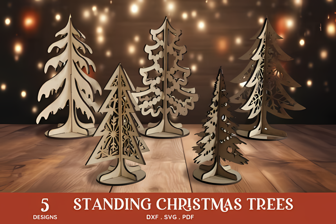 Standing Christmas tree laser cut SVG file preview
