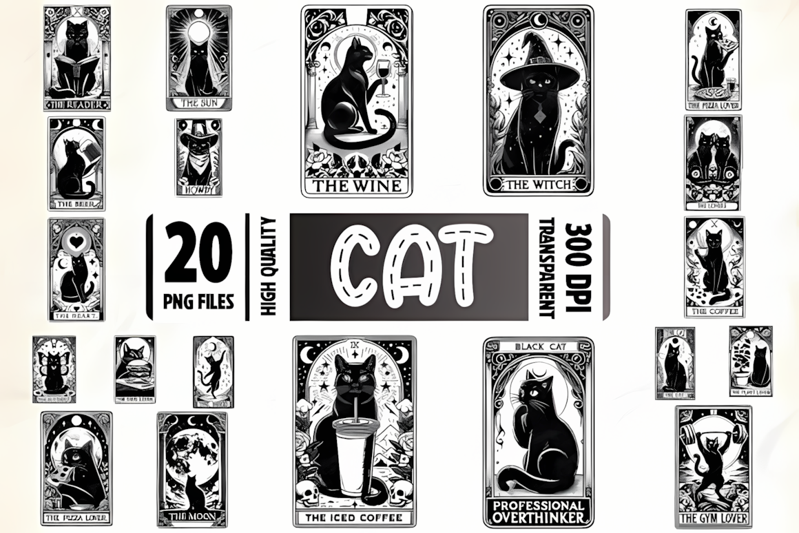 Tarot card halloween clipart bundle with passion-themed mystical artwork on transparent backgrounds