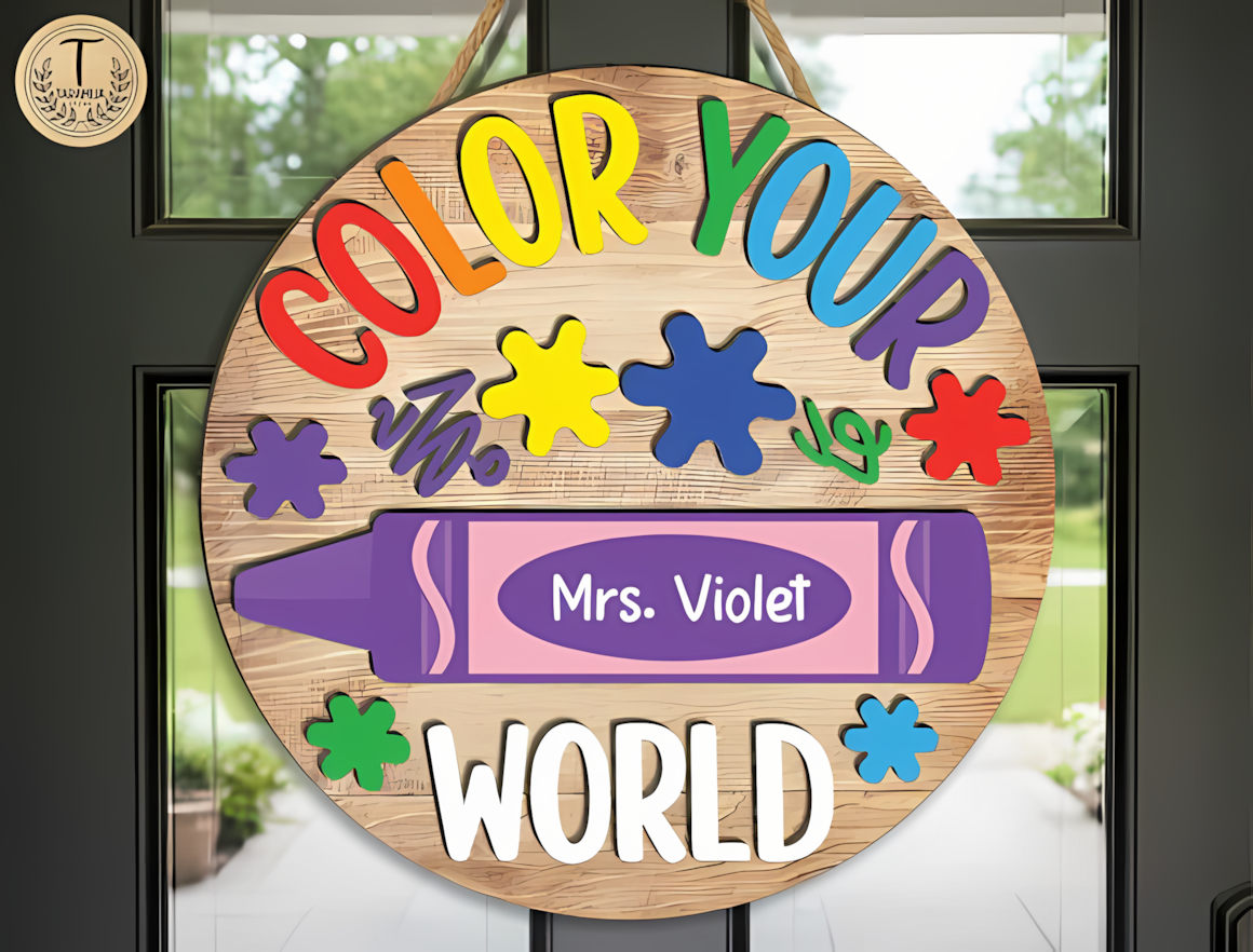 Door hanger sign vector for custom teacher name sign svg.