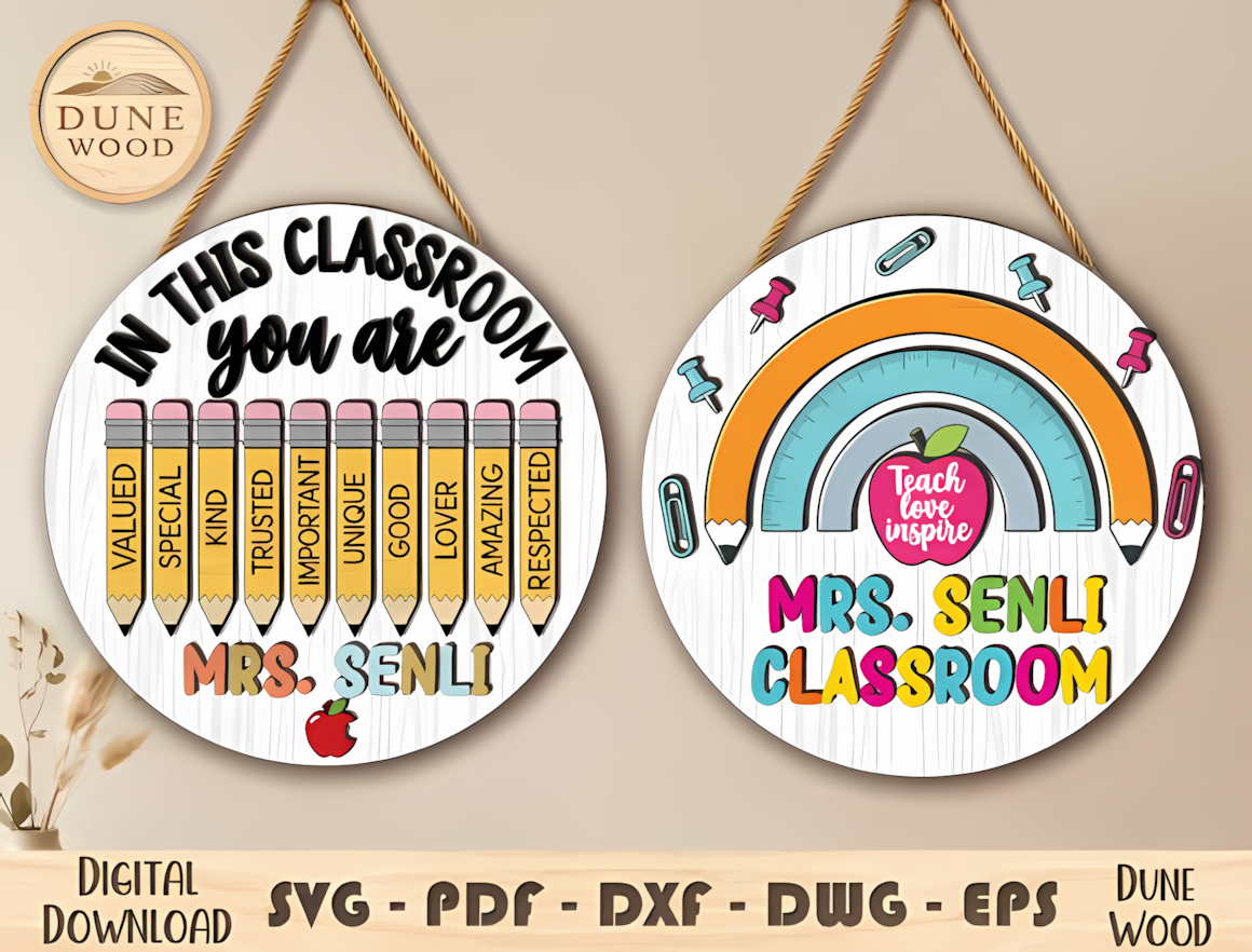 Multi layer sign vector layout for classroom name laser cut.