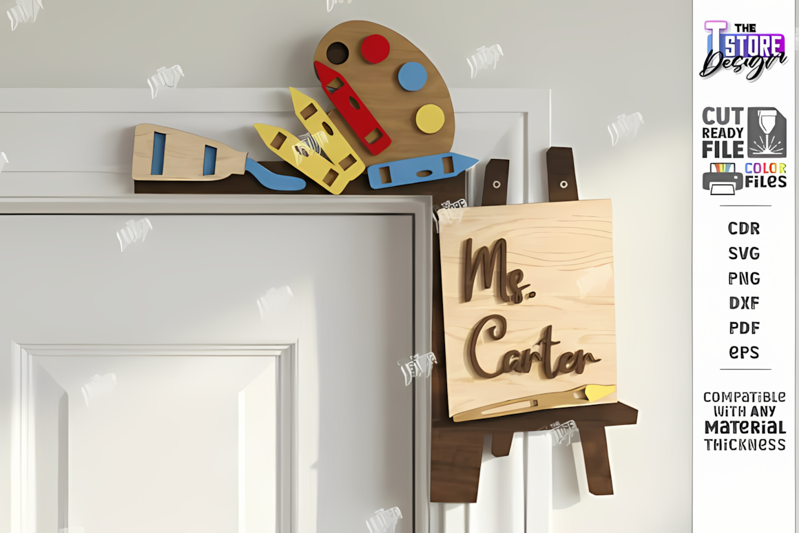 Door frame corner cutout for custom teacher name sign svg.