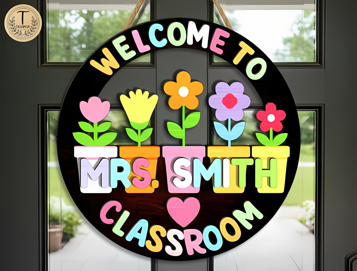 Door sign cut file for personalized teacher name laser file.