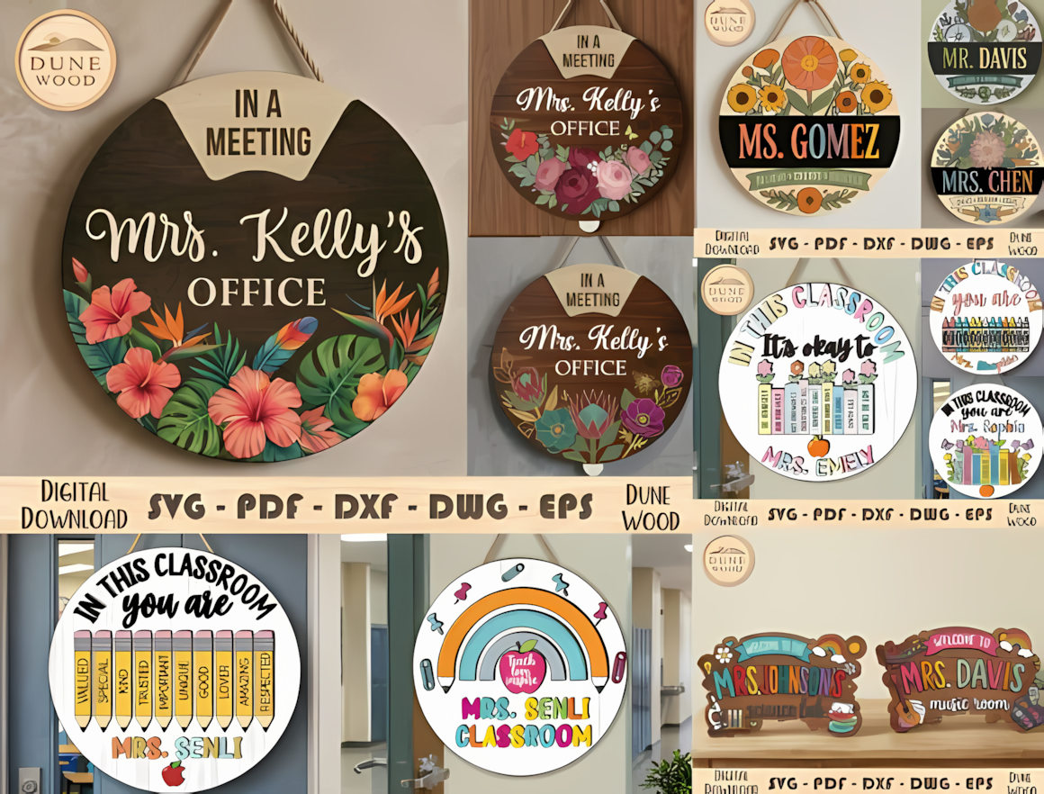Layered wooden door plaque bundle for personalized teacher sign laser cut.