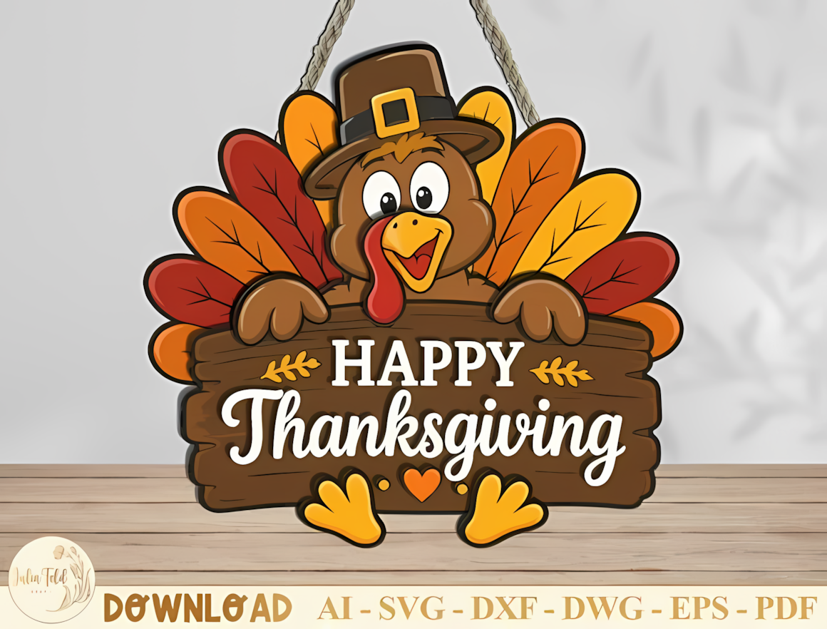 Elegant script-lettered holiday sign based on a thanksgiving door hanger svg template.