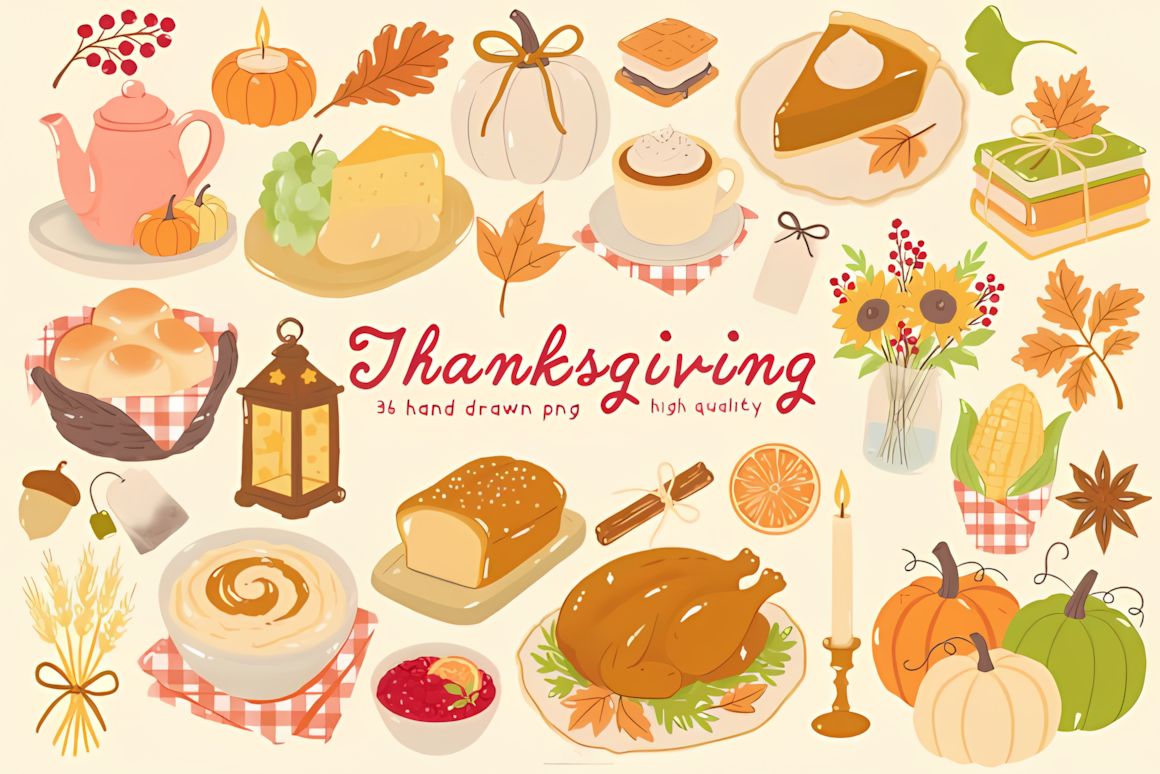 High-resolution autumn harvest elements from a thanksgiving clipart png transparent pack.