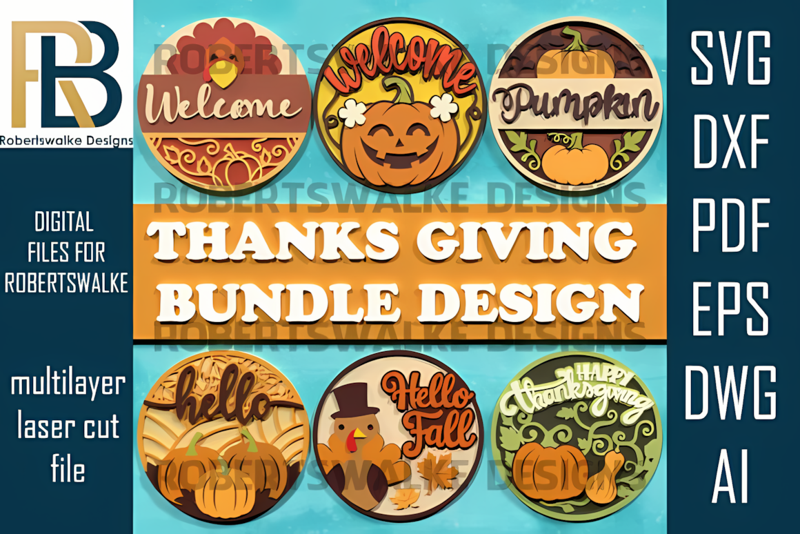 Multilayered wooden holiday signs from a layered thanksgiving sign svg bundle with carved turkeys.