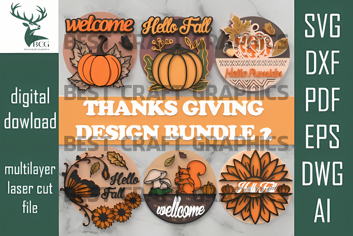 Rustic autumn wall decor set created from a thanksgiving sign laser cut bundle with fall foliage.