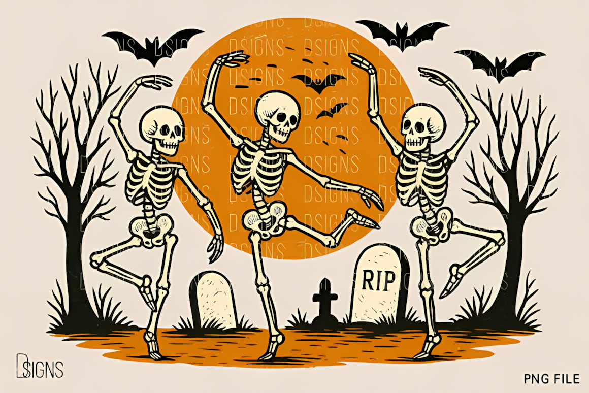 Retro skeleton dance vintage Halloween clipart, individual PNG files of dancing figures