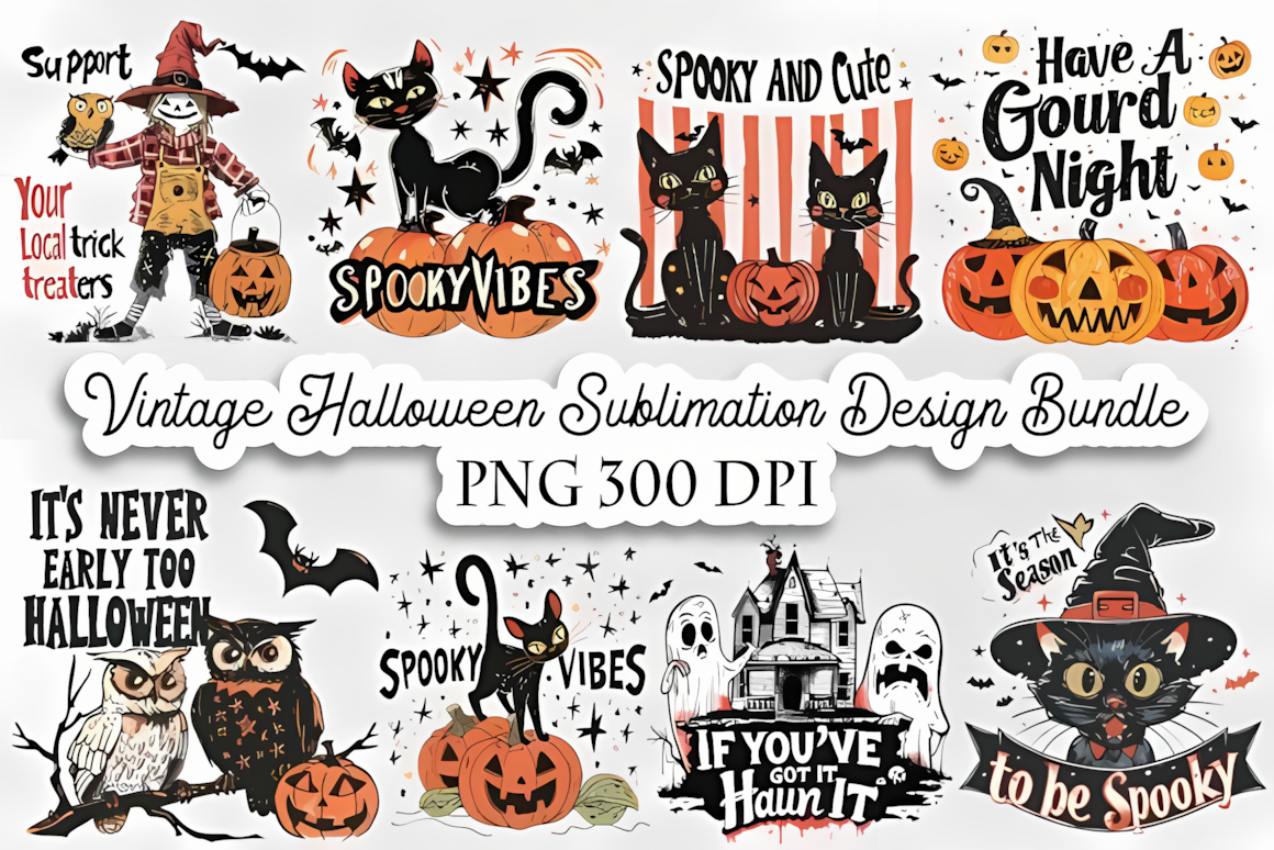 Coordinating vintage Halloween sublimation PNG bundle for creating full product sets