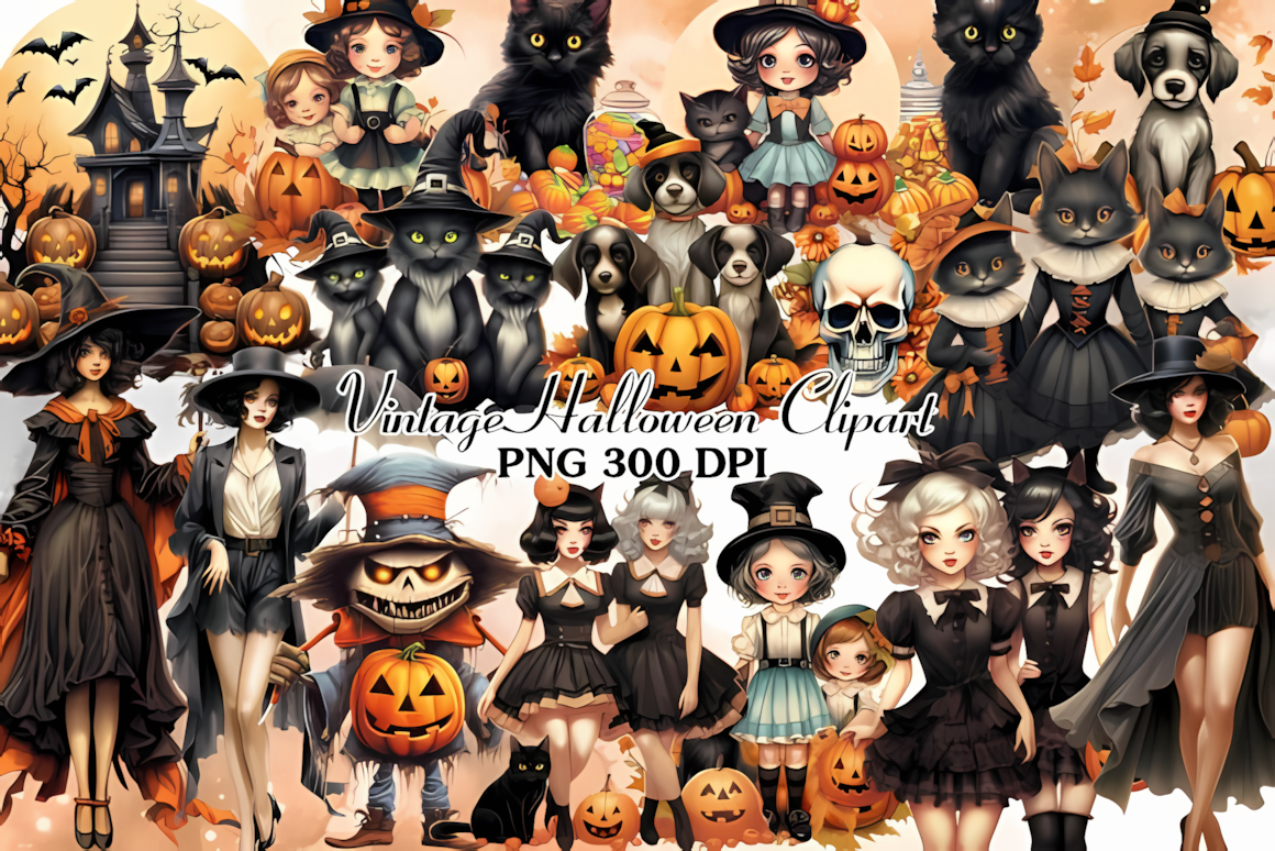 Vibrant vintage Halloween sublimation PNG designs perfect for mugs and apparel