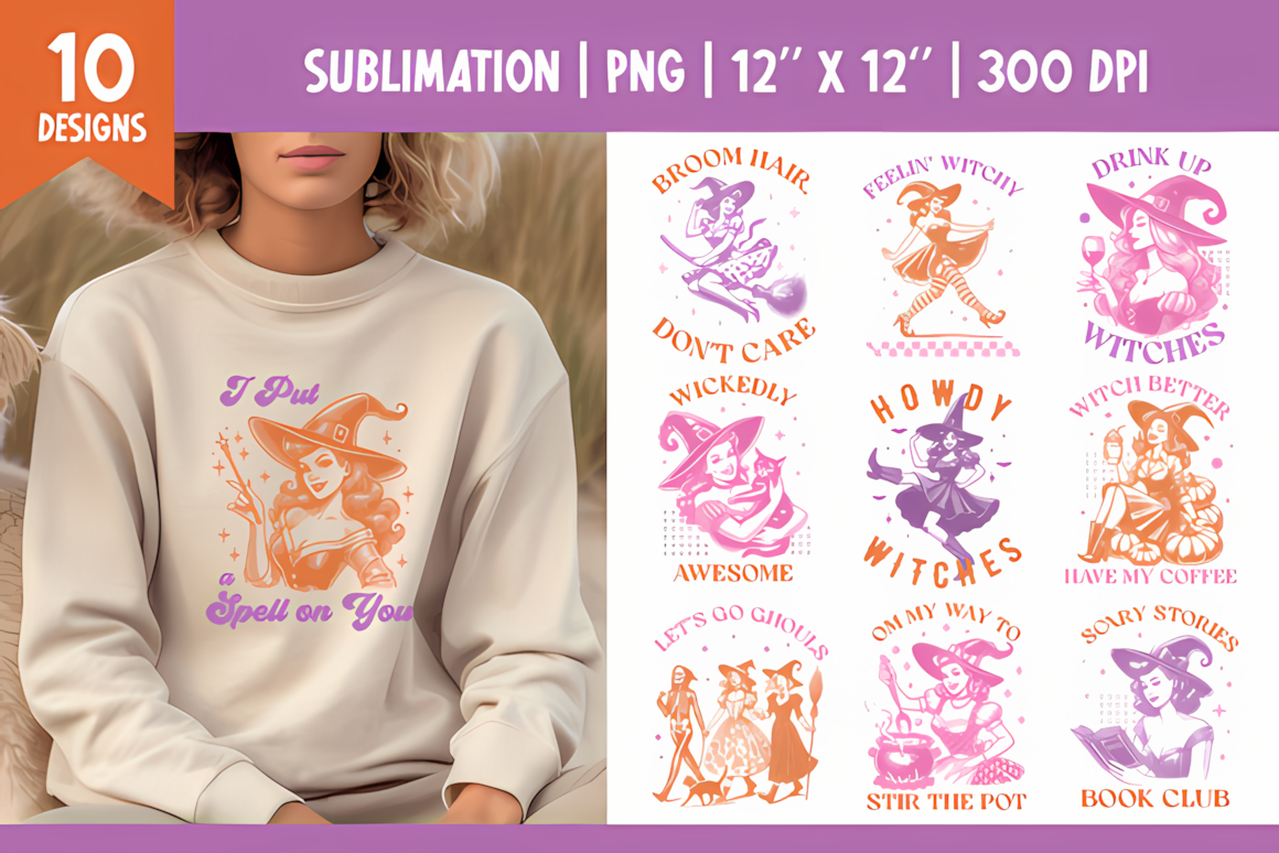 Witchy aesthetic vintage Halloween witch clipart bundle including potion bottles and spells