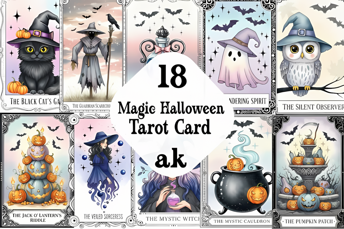 Vintage magic tarot clipart featuring traditional occult artwork and aged linework