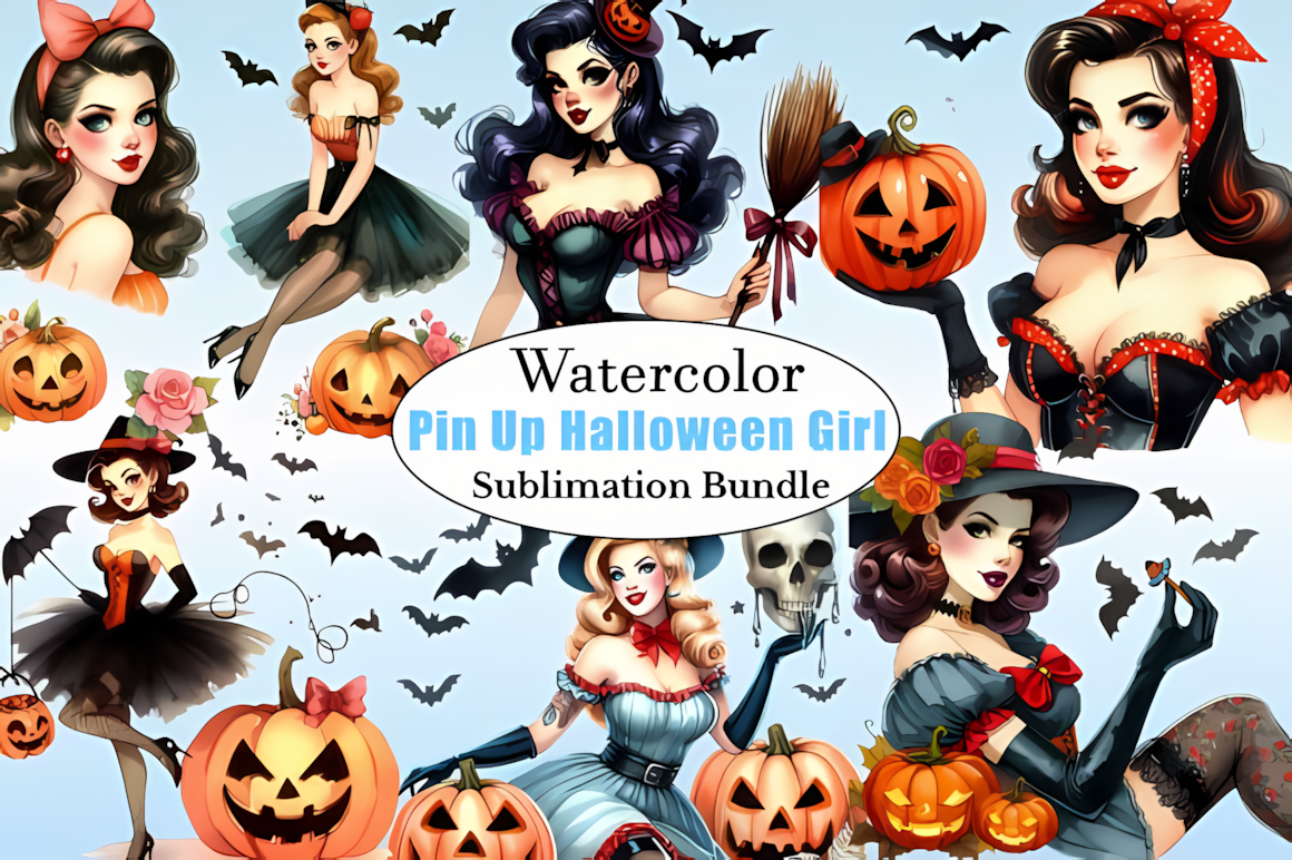 Winking vintage pin-up girl Halloween PNG design sitting on a large carved pumpkin