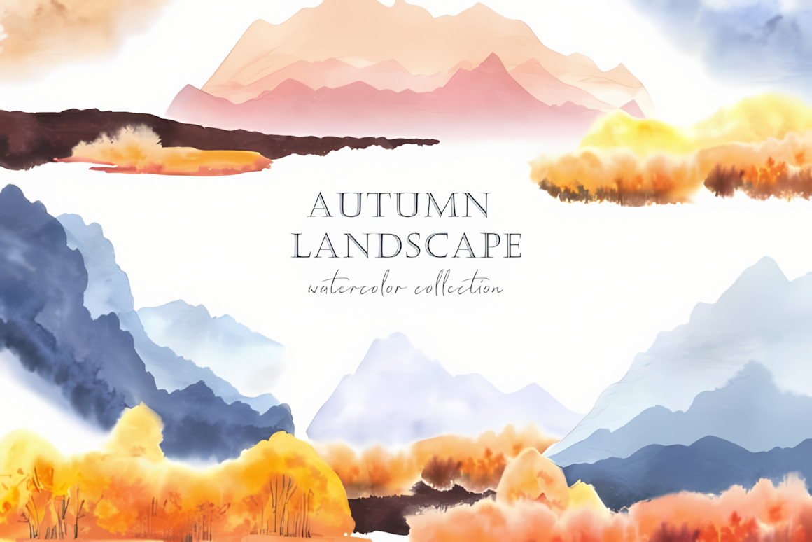 Scenic autumn landscape png wallpaper set featuring watercolor fall forest views and autumn scenery.