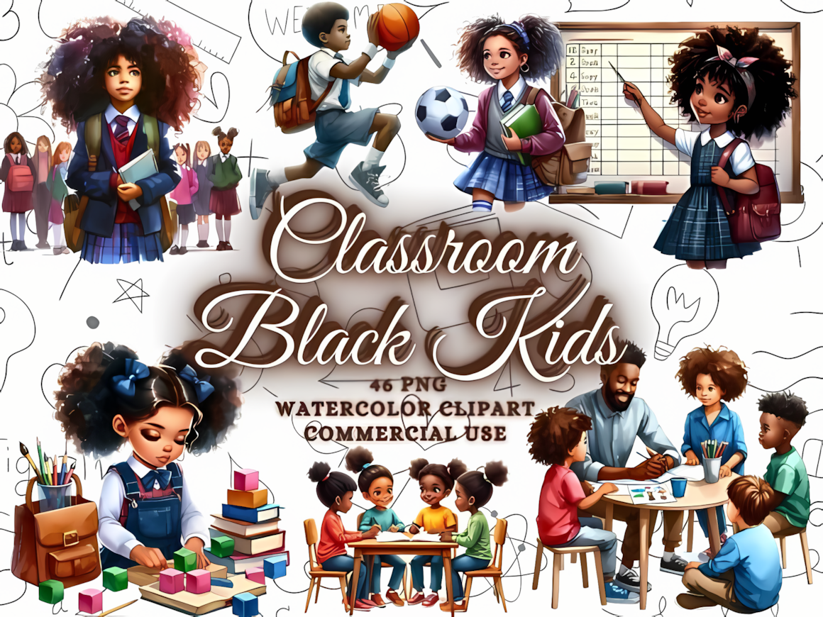 Watercolor style back to school clipart PNG images of children holding school items