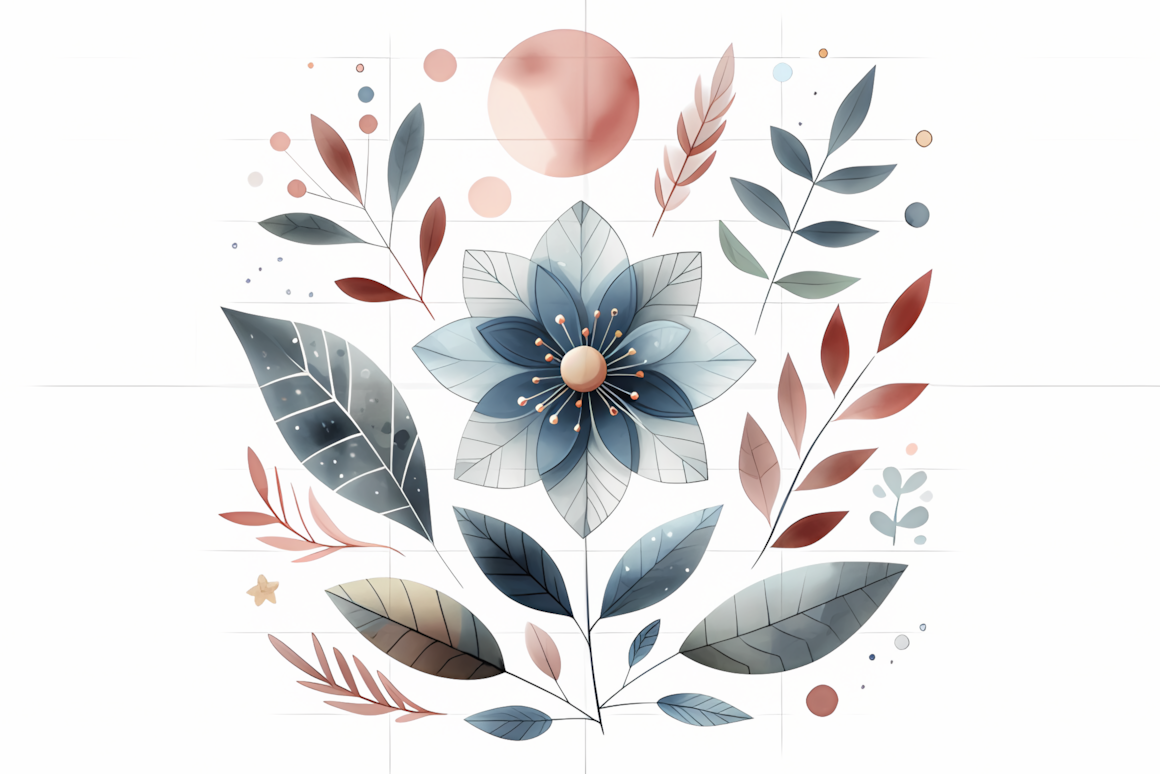 Abstract watercolor fall forest clipart abstract set with fall leaves, floral shapes, and warm autumn tones.