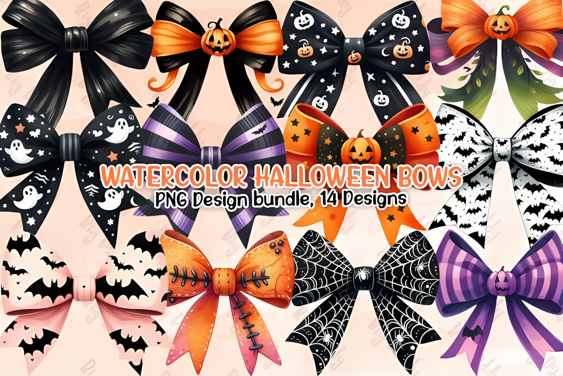 bows watercolor halloween png clipart for festive crafts