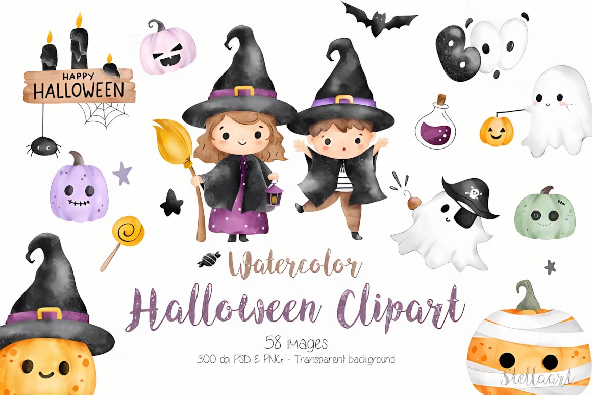watercolor halloween png transparent file for creative designs