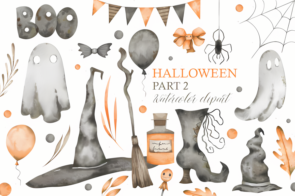 cozy watercolor halloween clipart for fall craft projects