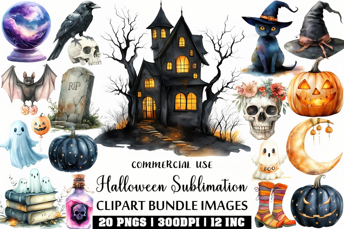 watercolor halloween png sublimation clipart for tumbler wraps