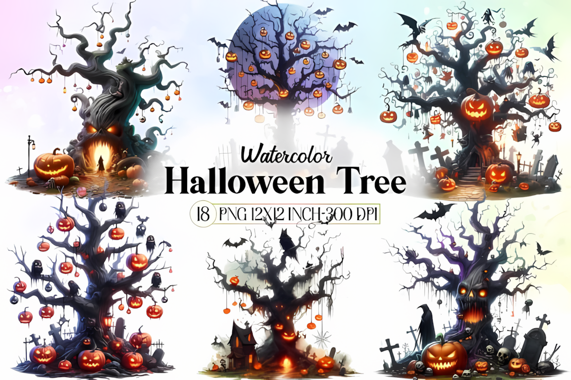 tree watercolor halloween clipart graphics for halloween prints