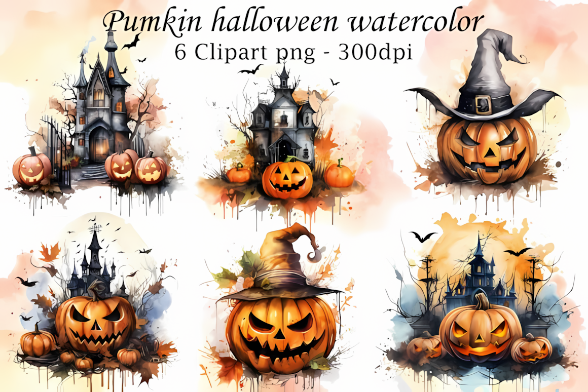 happy watercolor halloween clipart for greeting cards