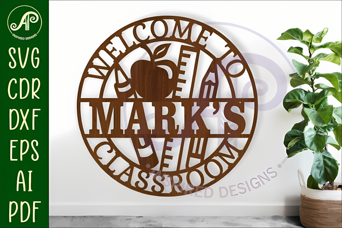 Wall art sign cutout template for classroom name laser cut.