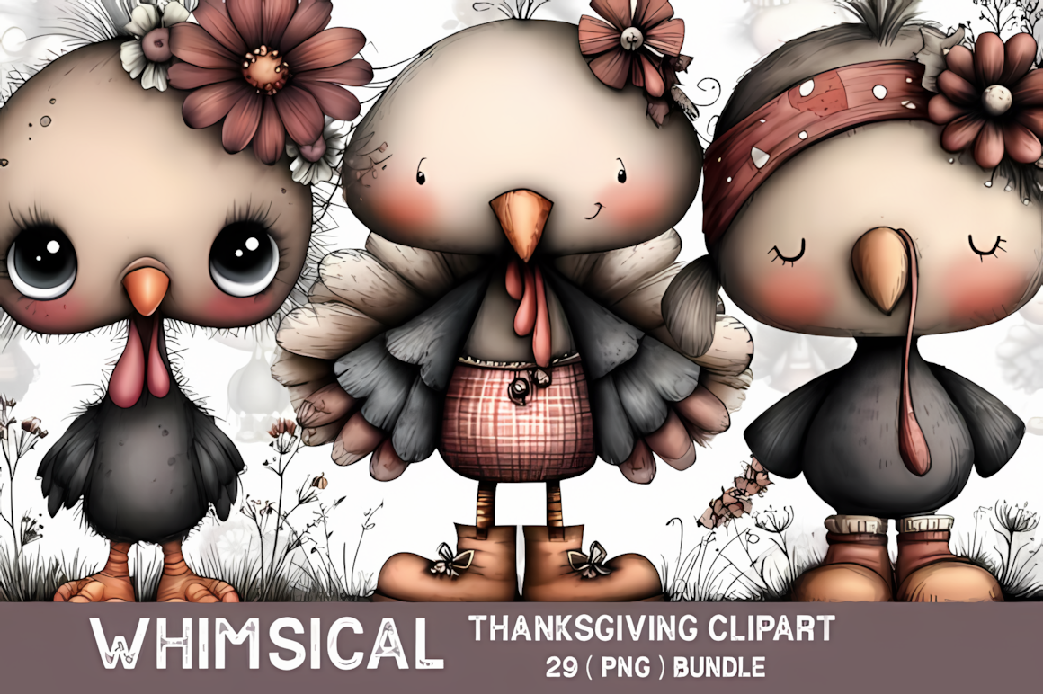 Whimsical forest animals and fall trees from a whimsical thanksgiving clipart png bundle.
