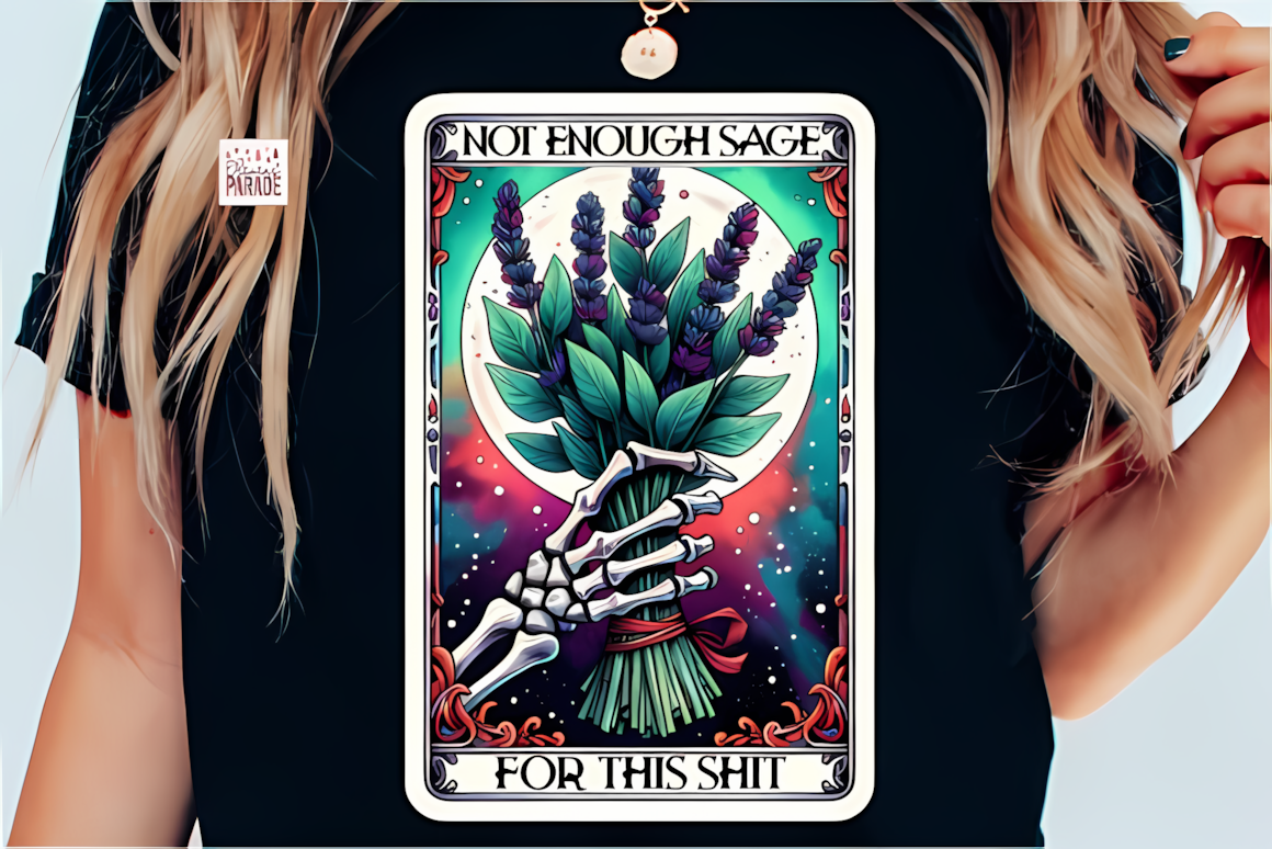 Witchy skeleton tarot card PNG with burning sage bundle illustration on transparent background