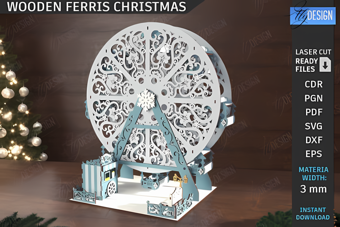 Wooden Ferris wheel model laser cut Christmas decor