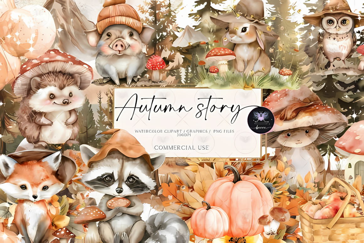 Charming autumn woodland animals clipart fall collection featuring cute forest creatures and pumpkins.