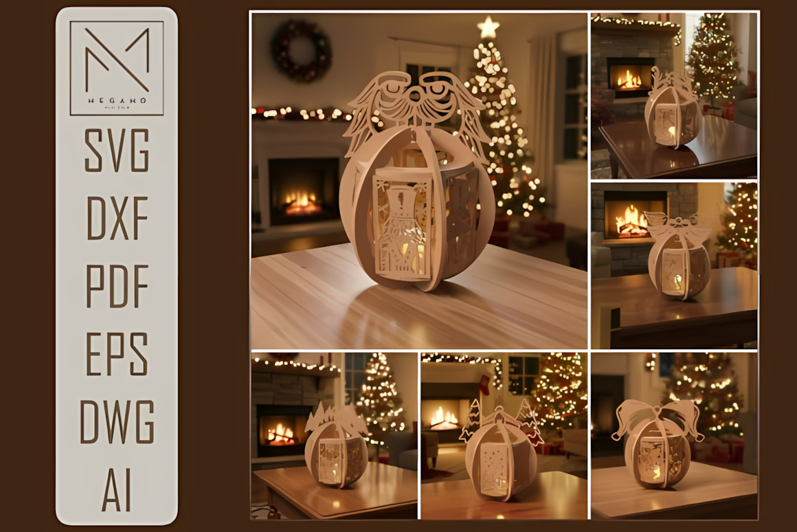 Ball set template for a 3d layered christmas lantern svg