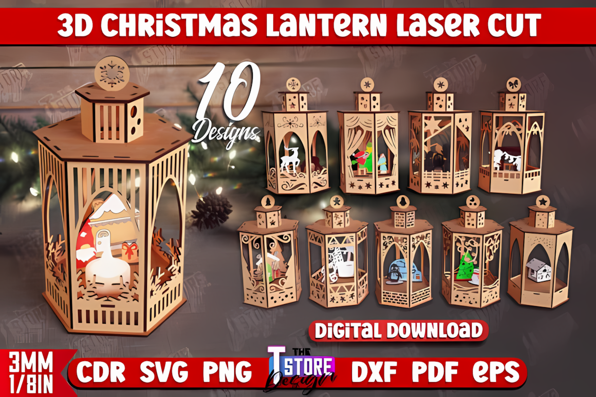 Holiday gift design for a laser cut christmas lantern