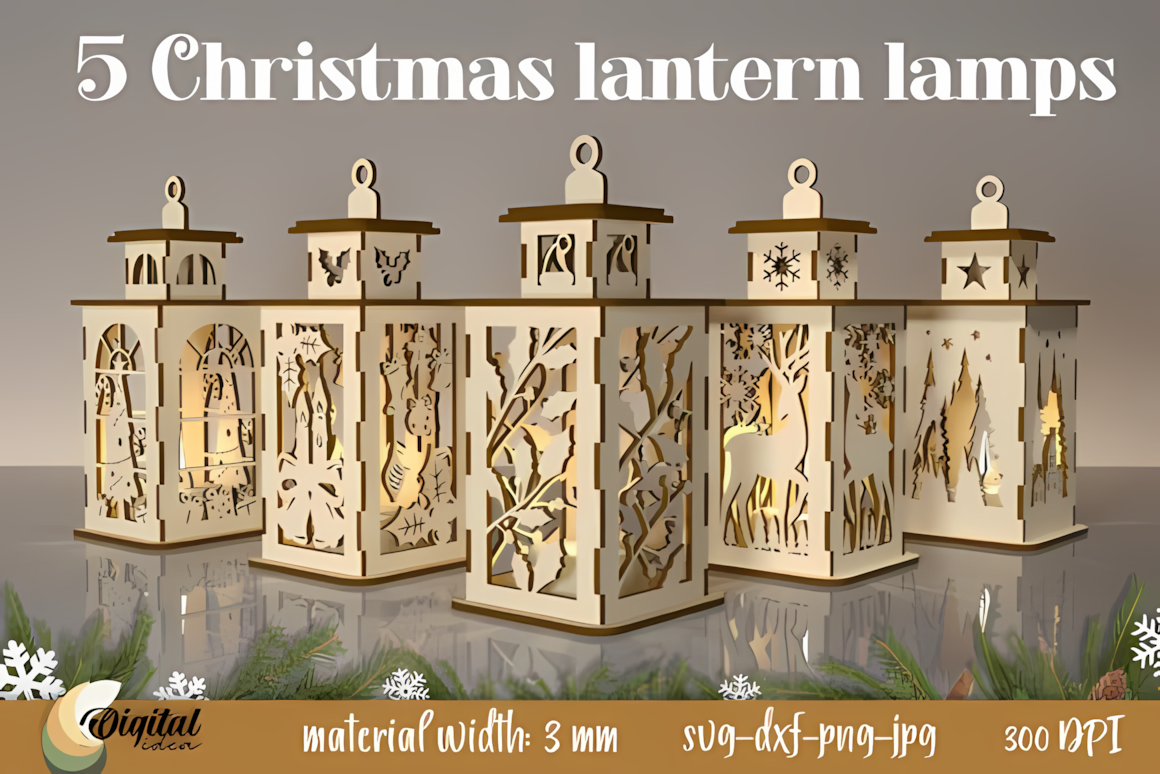 Holiday scene template for a 3d christmas lantern svg