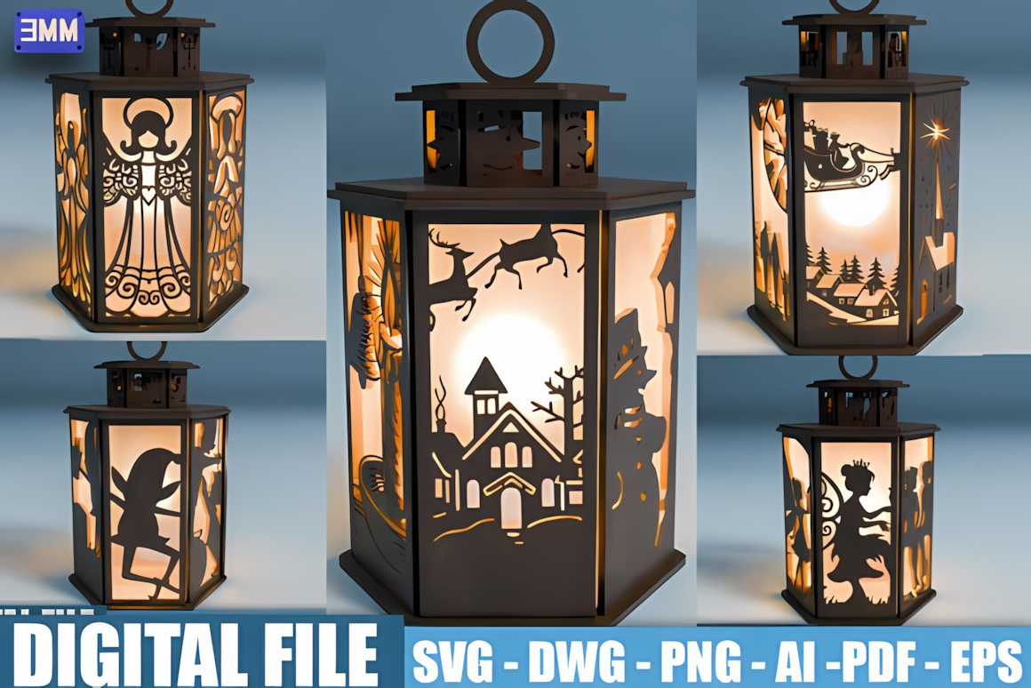 DXF vector design for a christmas lantern laser cut